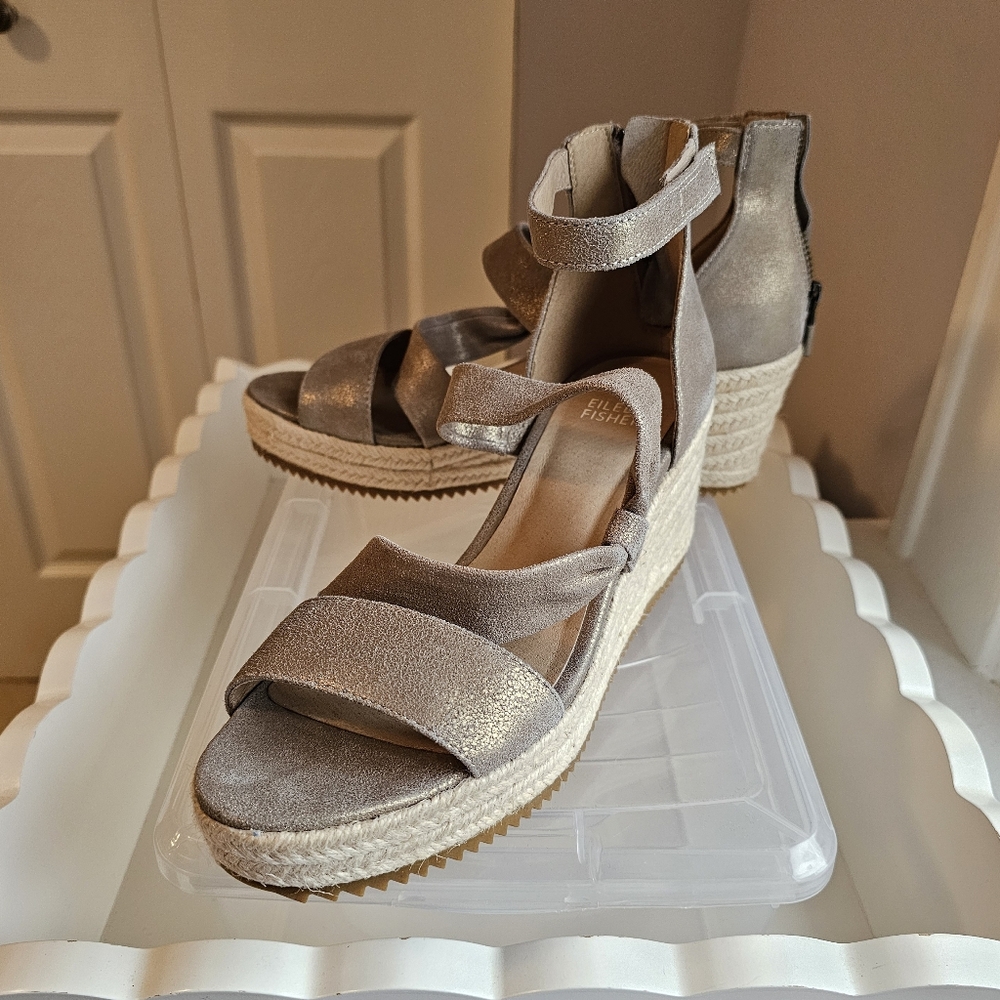 Eileen Fisher Wisp Metalic Espadrille Wedge Sandals - Size 8 - Picture 7 of 8